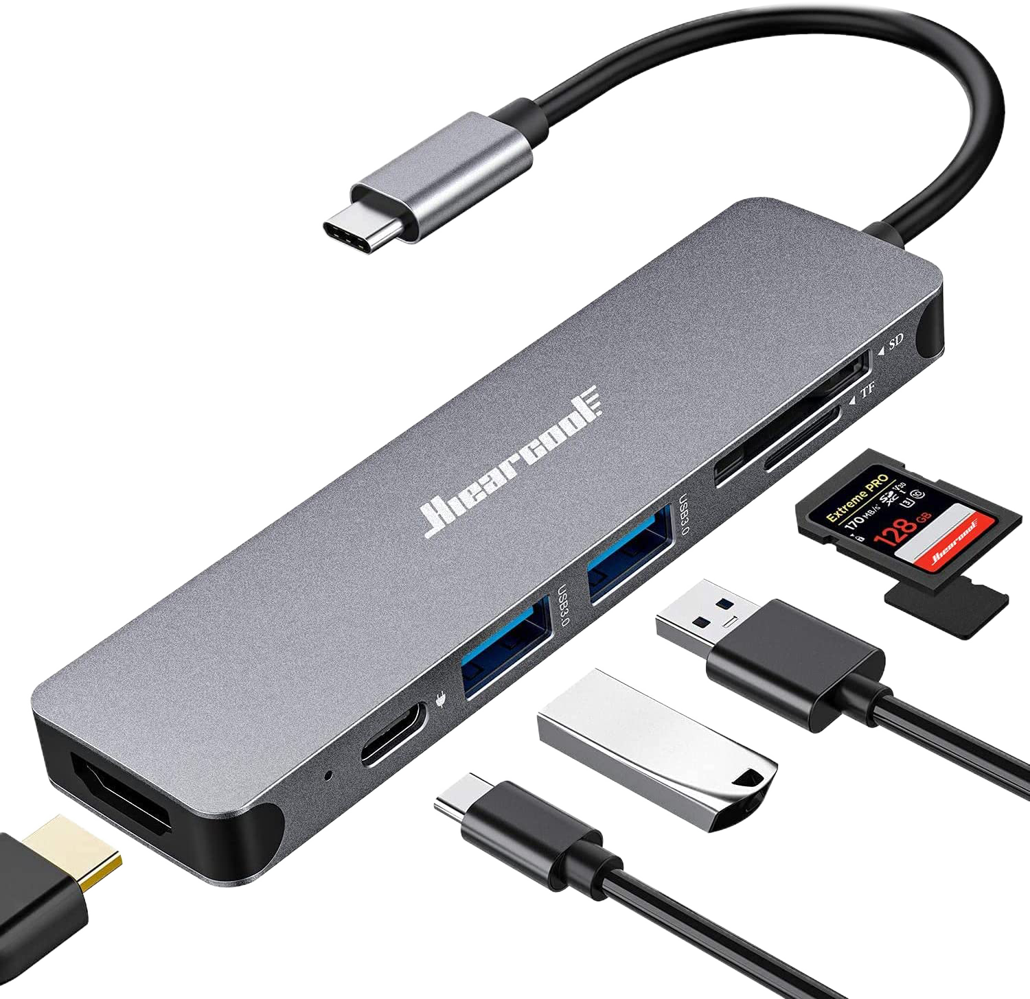 Simplecom CH547 USB-C 7-in-1 Multiport Adapter USB Hub HDMI Card