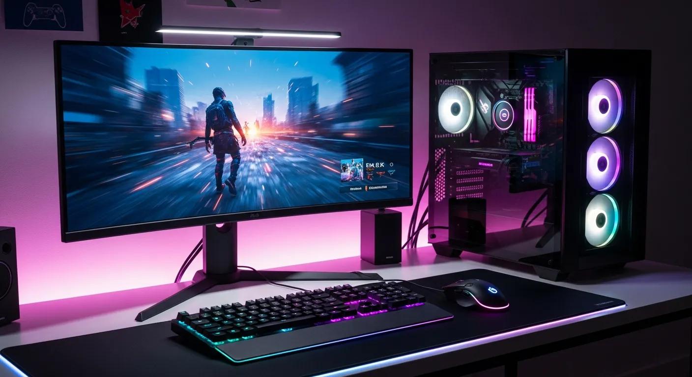 Modern affordable gaming PC setup with RGB lighting and high-resolution monitor