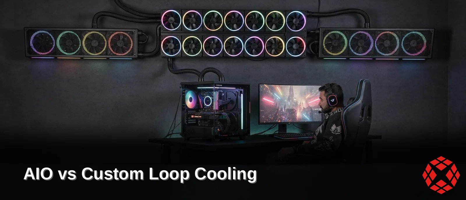 At the same radiator thickness, 280mm and 360mm AIOs or custom loops deliver comparable cooling