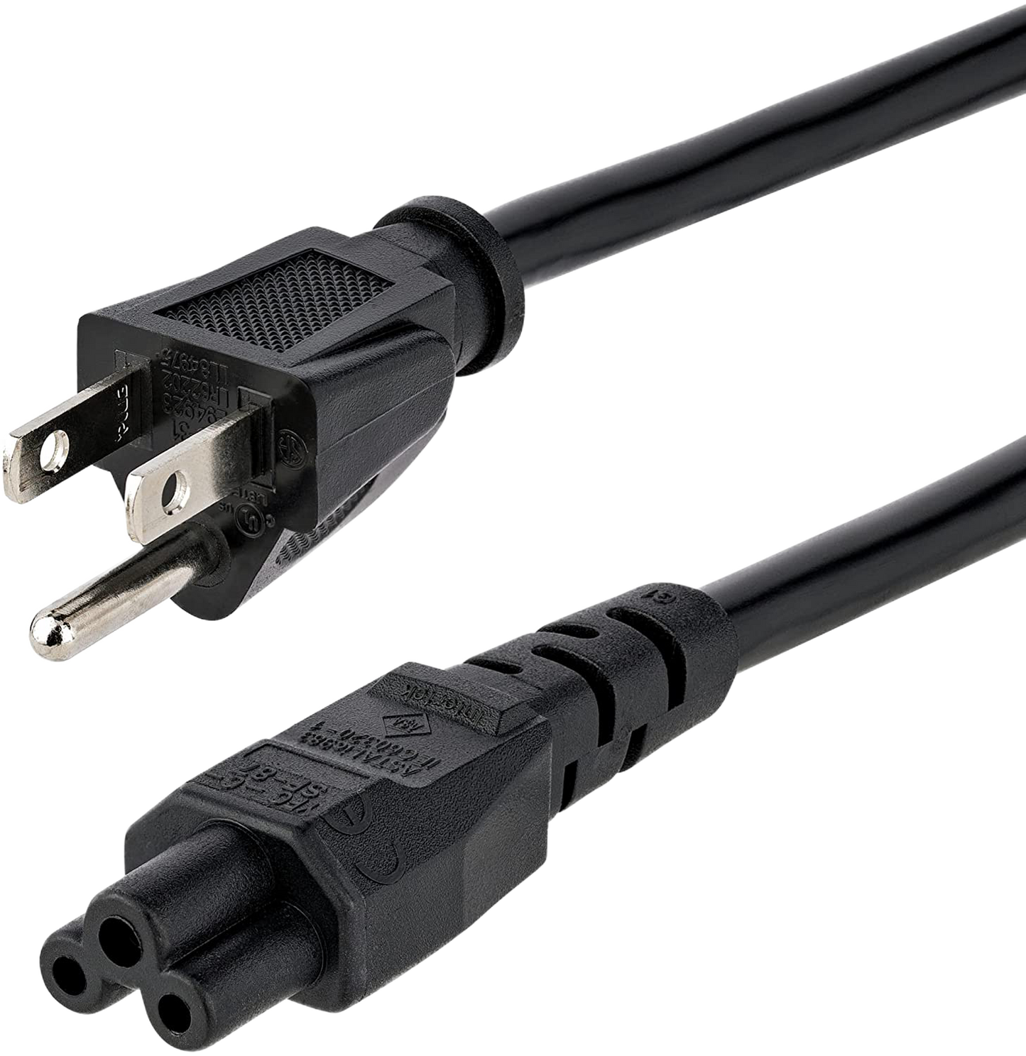 Laptop Power Cord, NEMA 1-15P to C5 (Mickey Mouse), 10A 125V, 18AWG Laptop Replacement Cord